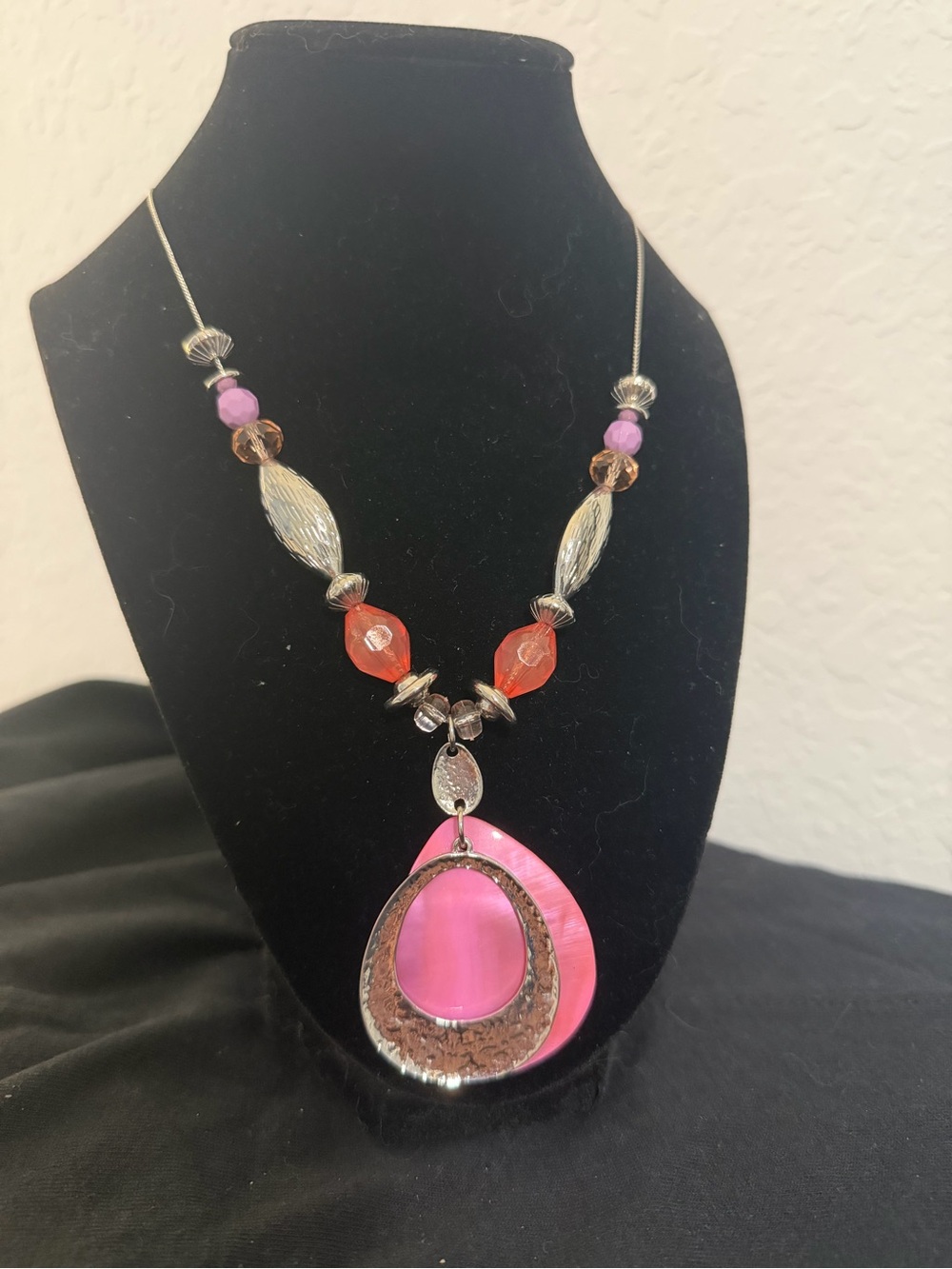 Chico's Pink and Orange Teardrop Pendant Necklace